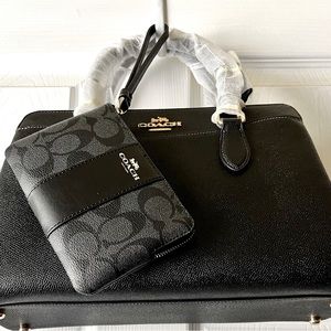 DEEP DISCOUNT! 💵AUTHENTIC COACH Black Darcy Carryall + FREE COACH Zip Wallet